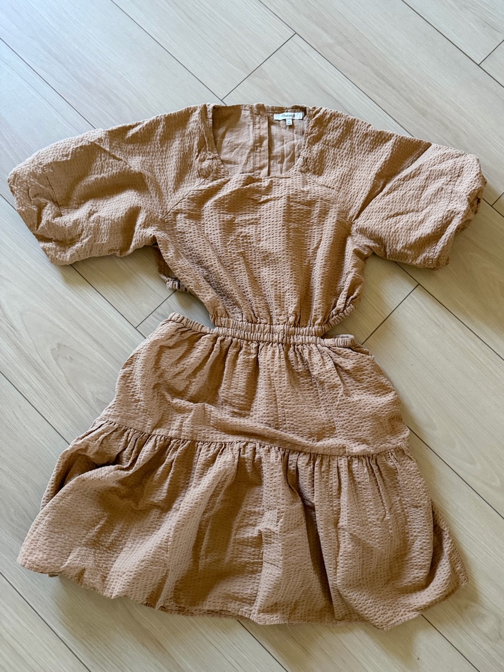 Madewell Women’s Rust Brown Textured Puff-Sleeve Dress